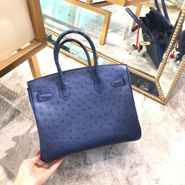 Hermes女包 愛馬仕Birkin30cm Hermes鉑金包 進口k級鴕鳥皮 手工蠟線縫製 Hermes鴕鳥皮手提女包  am1981